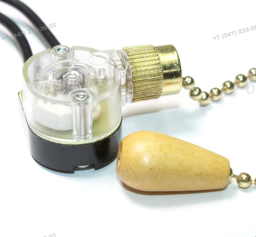 Выключатель для настенного светильника бра Proconnect c проводом и деревянным наконечником золотая