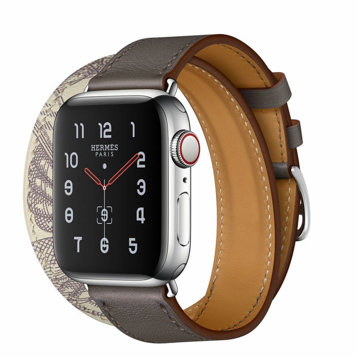 Двойной кожаный ремешок для Apple Watch 1-8 42мм,44мм,45мм, бежевый/серый