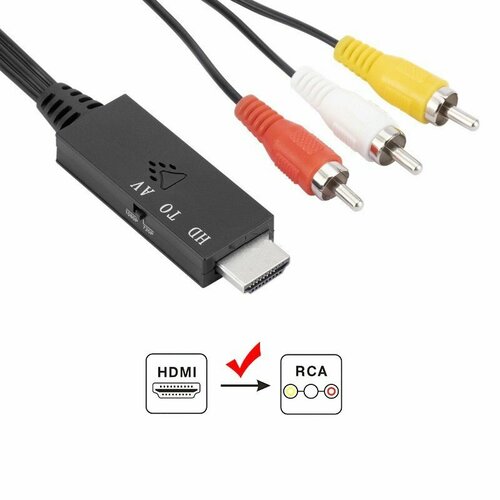 Конвертер аудио-видео из HDMI в 3RCA (например видеомагнитофон) плюс питания 0, 5 метра