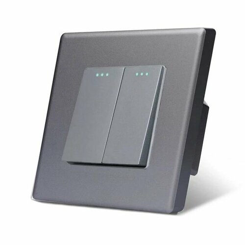 Выключатель двухклавишный серый с пластиковой рамкой 86*86 мм TAWOIA