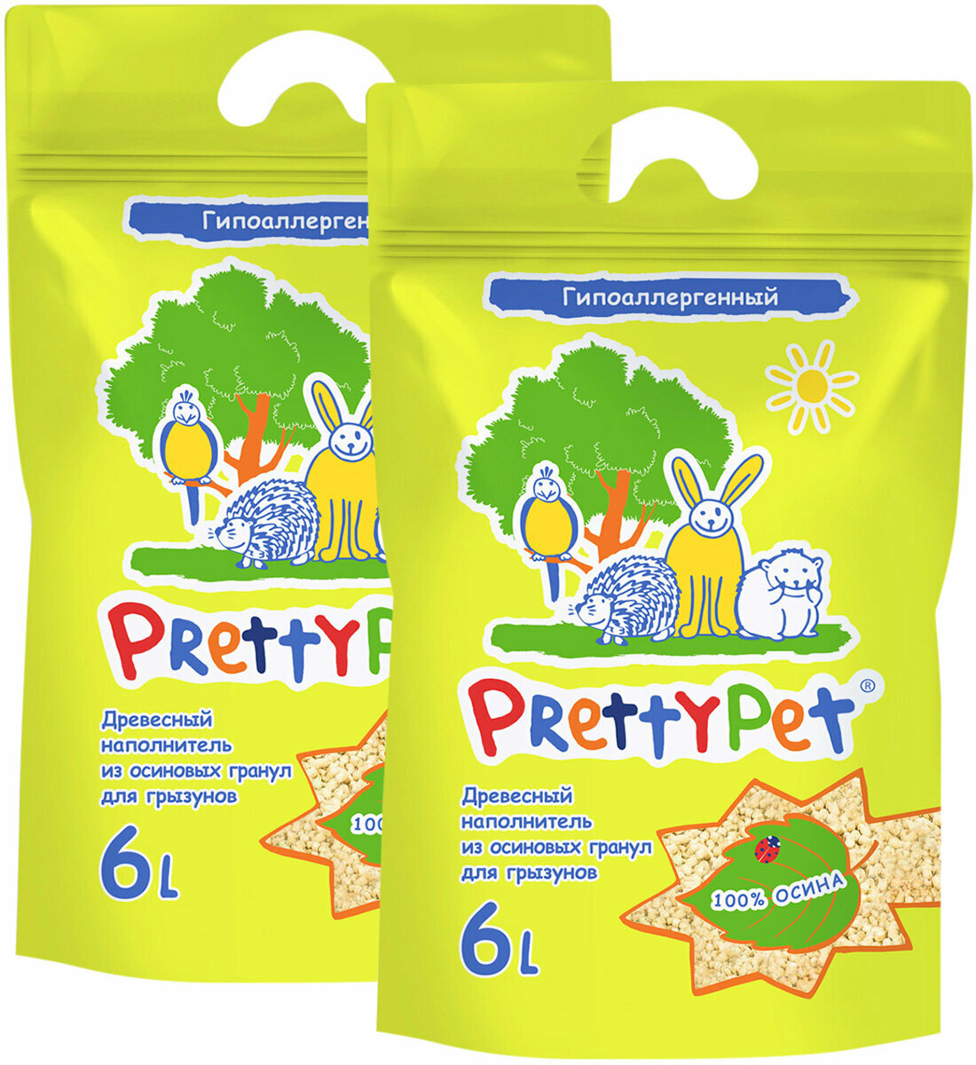PRETTY PET наполнитель древесный осиновый для грызунов и птиц (6 + 6 л)