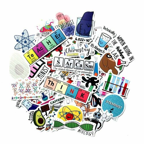 Набор наклеек Химическая лаборатория для стикербомбинга скрапбукинга 50шт 400₽