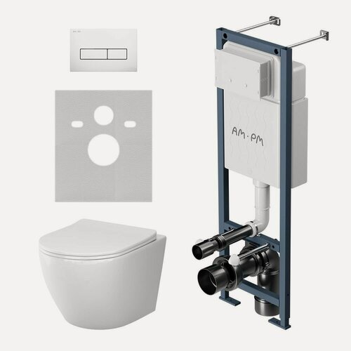 Изображение товара Инсталляция с подвесным унитазом AM.PM Like Aquaspin с сиденьем микролифт, клавишей M глянцевый белый