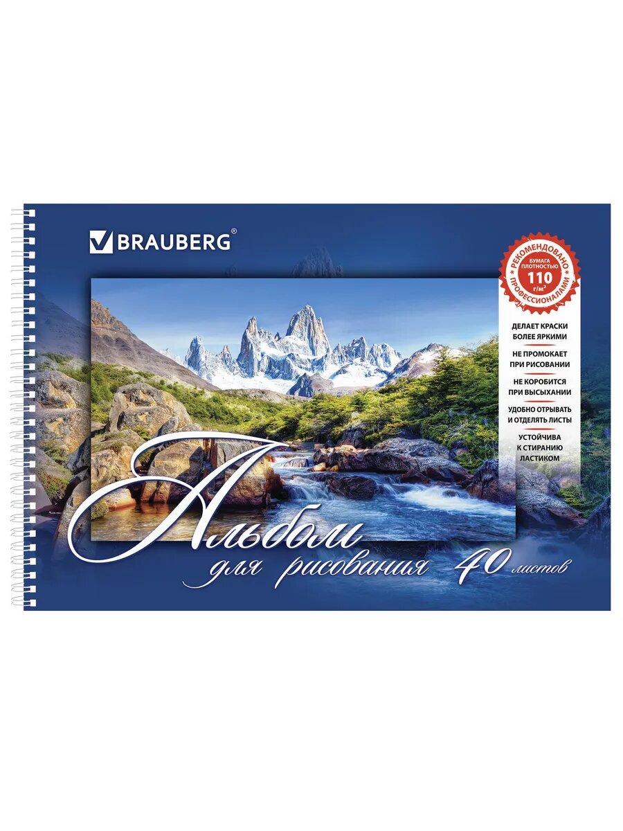 Альбом для рисования 1 шт, А4, 40 листов, 195х285 мм