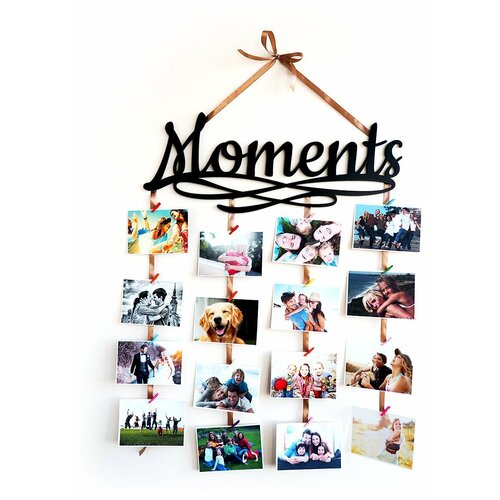фото Фоторамка roomton "moments" на 30 фото, с настенным креплением, дерево, 55х60 см, гирлянда
