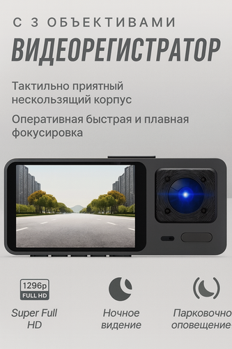Изображение товара Автомобильный видеорегистратор с камерой в салон, с G-сенсор, Авторегистратор, Видео регистратор