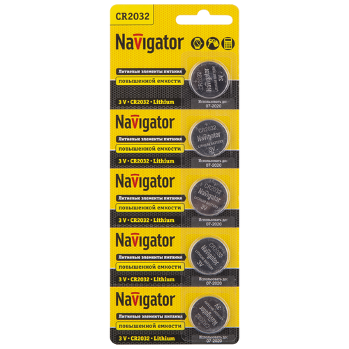 элемент питания navigator 94 765 nbt cr2032 bp5 Элемент питания литиевый CR2032 94 765 NBT-CR2032-BP5 (блист.5шт) Navigator 94765