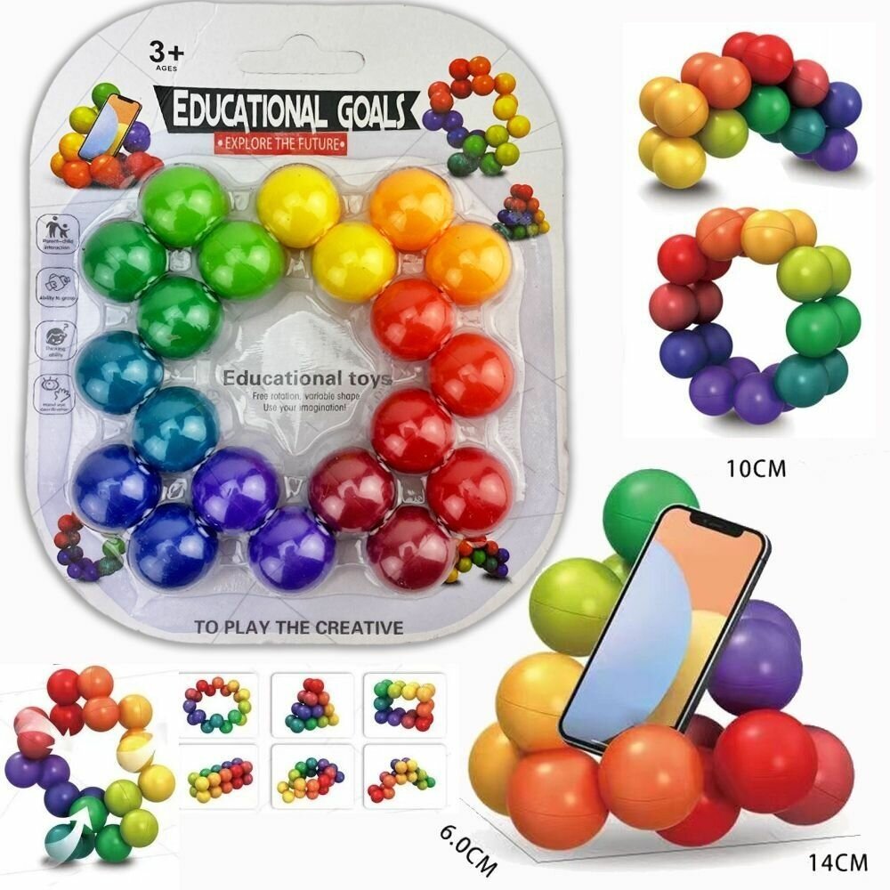 Тактильные шарики головоломка для детей / развивающая игрушка Молекулы цветные шарики Радуга тактильный мяч развивает мелкую моторику