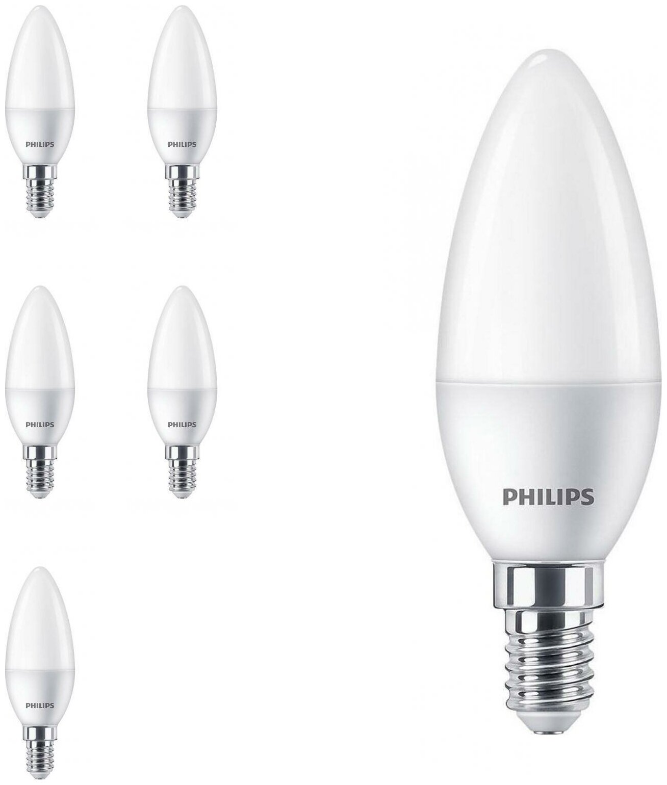 Светодиодная лампа Philips 6.5W эквивалент 75W 2700K 620Лм E14 в форме свечи (комплект из 5 шт) - фотография № 1