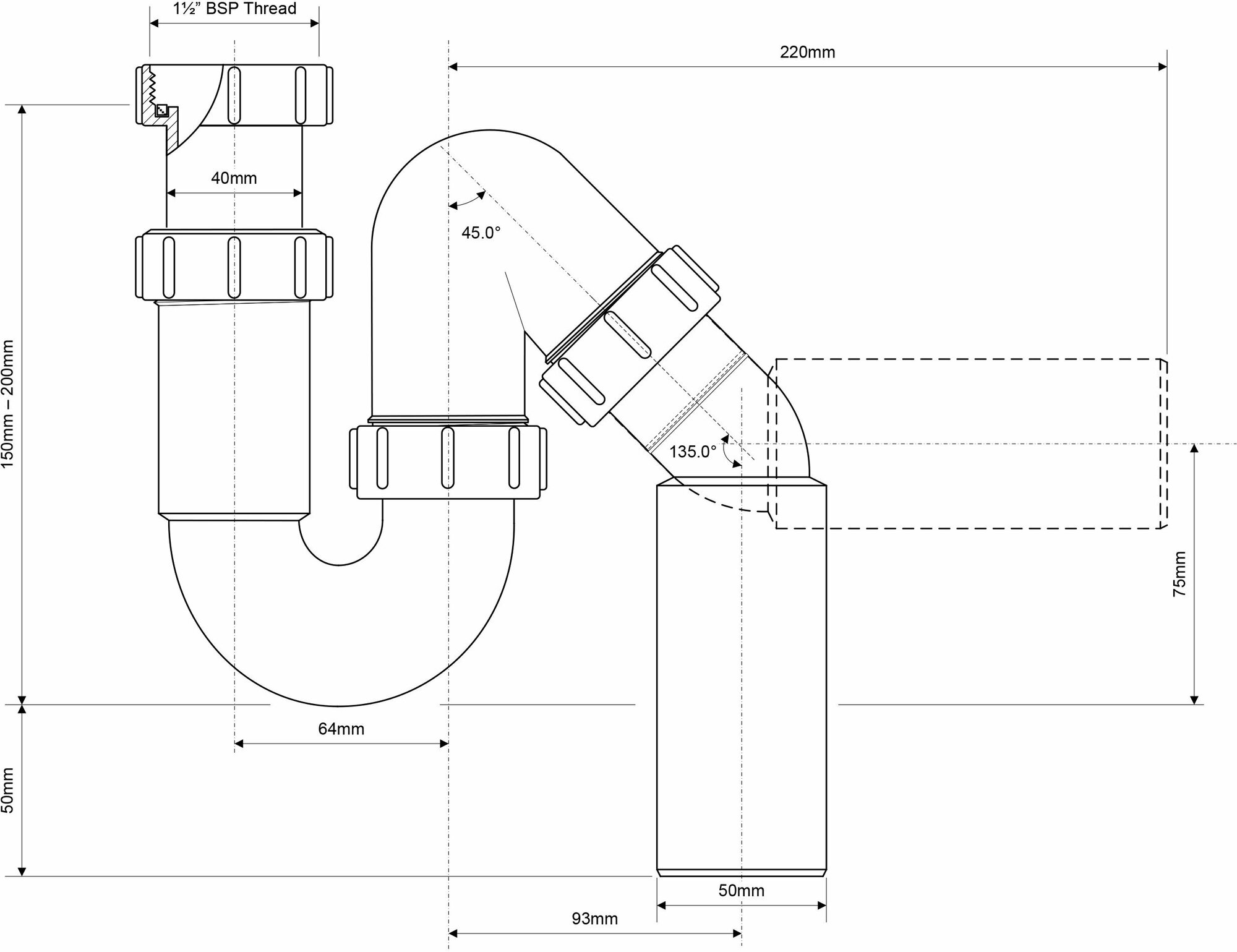 Сифон для раковины McAlpine трубный 40 мм (MRSK12-50) - фотография № 9