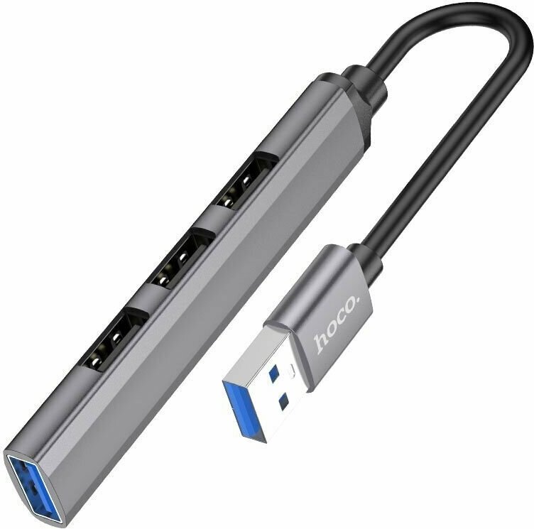 USB Переходник Type-C хаб 4В1 Hoco HB26 серебристый USB 30 + 3 USB 20