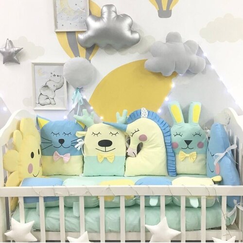 Бортики в кроватку для новорожденных Комплект бортиков в кроватку для малышей LadyDiBaby Бортики подушки-зверюшки