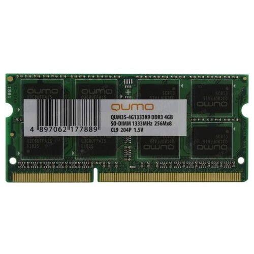 Оперативная память Qumo 4 ГБ DDR3 1333 МГц SODIMM CL9 QUM3S-4G1333K9R модуль памяти patriot memory ddr3 so dimm 1333mhz pc3 10600 cl9 4gb psd34g13332s