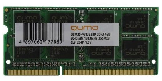 Модуль памяти Qumo DDR3 SO-DIMM 1333MHz PC3-10600 CL9 - 4Gb QUM3S-4G1333K9R