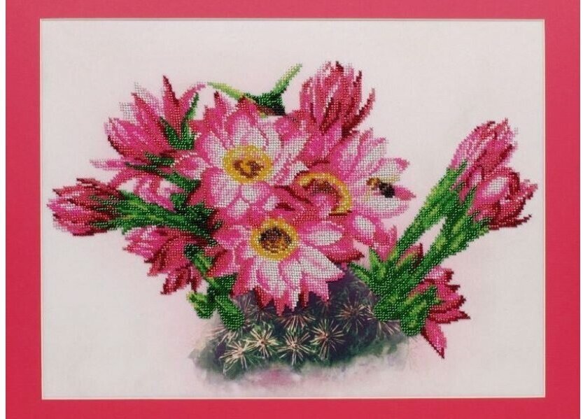 Набор для вышивания бисером ажур Цветущий кактус, с нанесенным рисунком, 30*40см