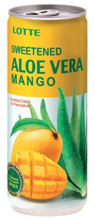 Напиток сокосодержащий Lotte Aloe Vera Mango с мякотью Алоэ, со вкусом Манго / 30 банок по 240 мл. - фотография № 2