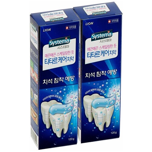 Купить Lion Корейская зубная паста Tartar control Systema для предотвращения зубного камня отбеливающая, 2 шт по 120 г, Зубная паста