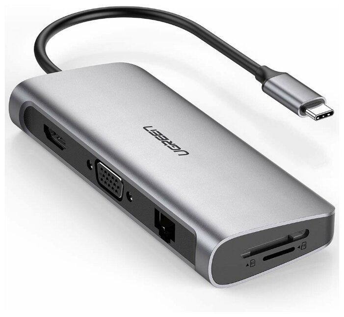 Адаптер Ugreen 80133 USB Type-C хаб 10 в 1 VGA/HDMI/RJ45/SD/USB 3.0/3,5мм