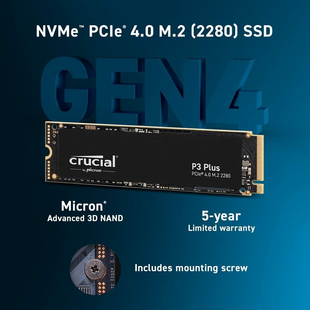 Накопитель SSD M.2 2280 Crucial P3 Plus 4TB PCIe Gen 4 x4 NVMe 4800/4100MB/s TBW 800 - фото №5
