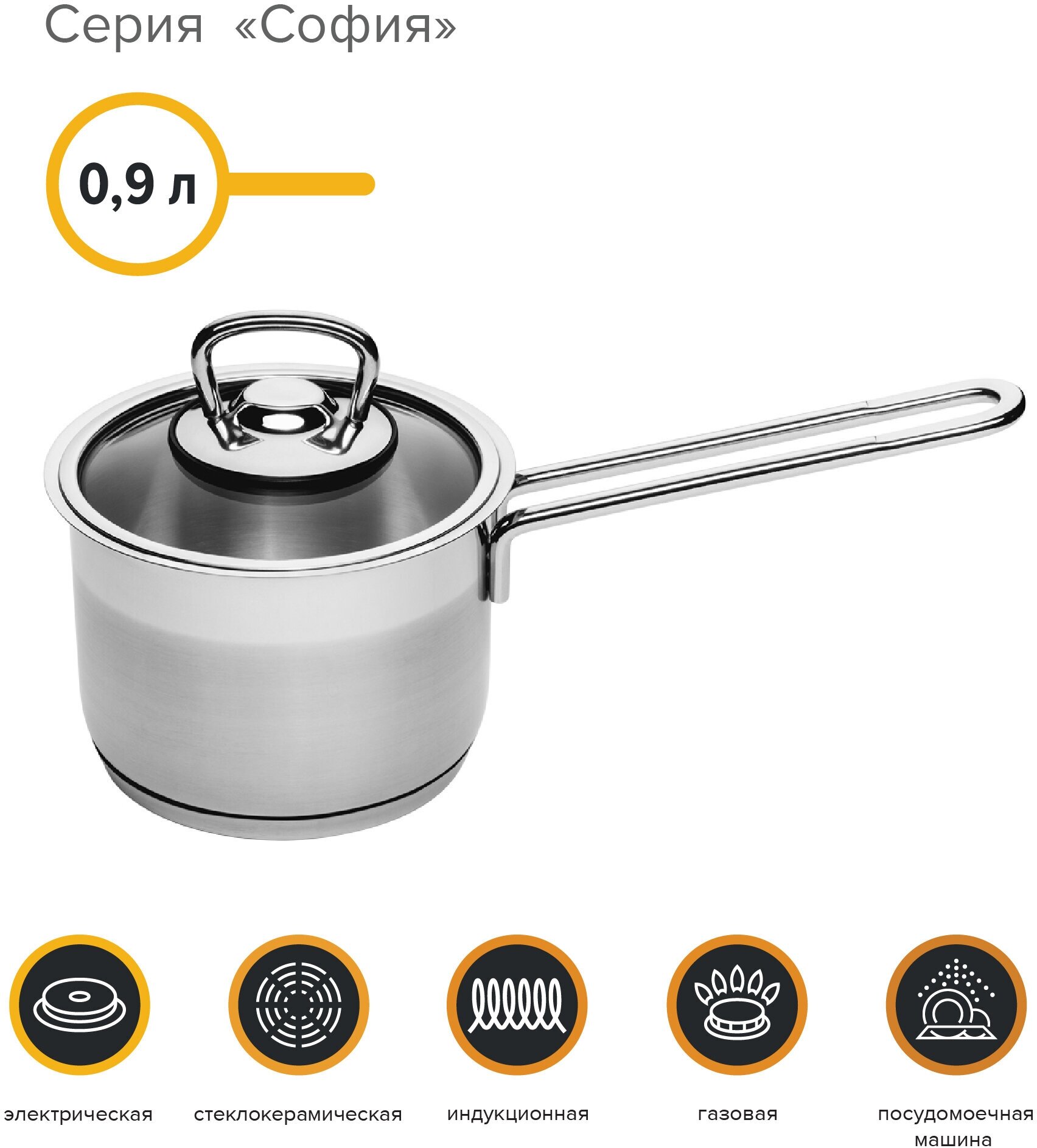 Ковш с крышкой  нержавеющая сталь  12 см  900 мл  София  катюша