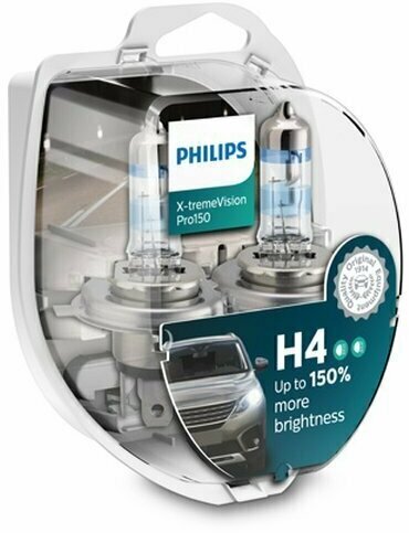 Philips Автолампа H4 (60/55W 12V) X-treme Vision Pro150 2шт+ QR код подлинности 12342XVPS2