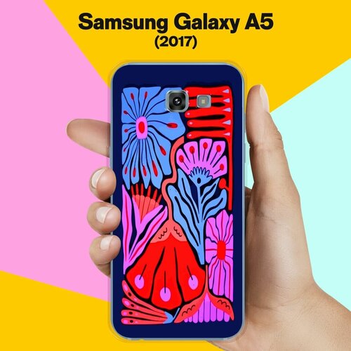 Силиконовый чехол на Samsung Galaxy A5 (2017) Цветы на синем / для Самсунг Галакси А5 2017 силиконовый чехол милый лось розовая акварель на samsung galaxy a5 2017 самсунг галакси а5 2017