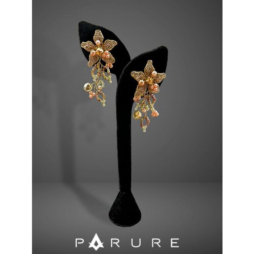 фото Серьги parure, бисер, искусственный камень, коричневый, розовый