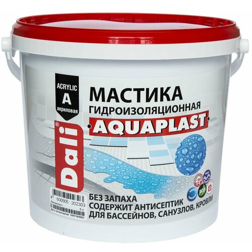 Dali мастика Aquaplast гидроизоляционная универсальная акриловая, голубой (9 л) мастика dali aquaplast гидроизоляционная 5л голубая арт 20230