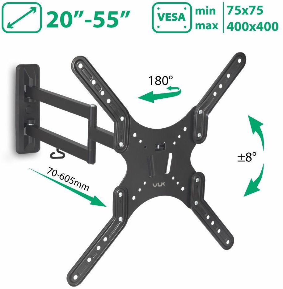 Кронштейн для телевизора на стену / крепление наклонно-поворотное VLK TRENTO-18 / до 55 дюймов / vesa 400x400