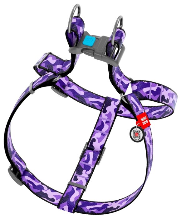 Шлея WAUDOG Nylon "Фиолетовый камо" для собак, анатомическая, с QR-паспортом, Ш 25 мм, Дл 60-90 см - фотография № 2