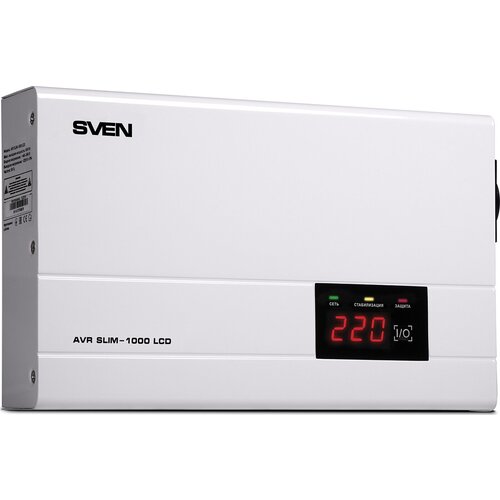 Стабилизатор напряжения однофазный SVEN AVR SLIM 1000 LCD 800 Вт 220 В стабилизатор напряжения однофазный sven avr slim 2000 lcd 1200 вт