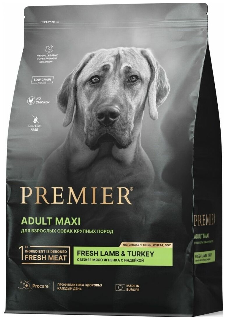 Корм сухой для собак крупных пород Premier Dog Lamb&Turkey ADULT Maxi Свежее мясо ягненка с индейкой 10 кг