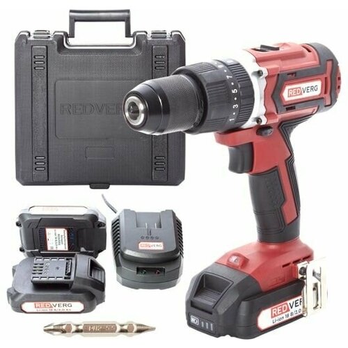 Дрель RedVerg RD-IS18BLU аккумуляторная ударная 18В Li-ion2х2Ач0-4002000обм60Нм БЗП15-13мм36кг 1236000₽