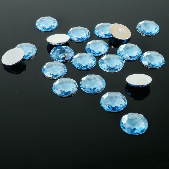 Queen fair Стразы плоские клеевые круг, 12 мм, (набор 20шт), цвет голубой