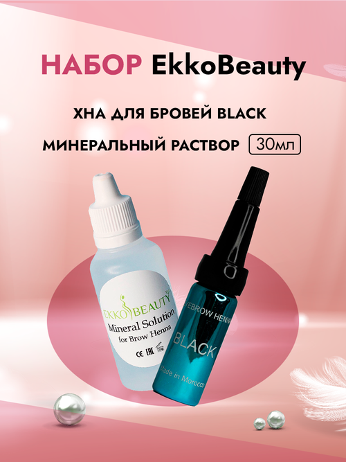 Набор BLACK хна для бровей и Минеральный раствор EkkoBeauty