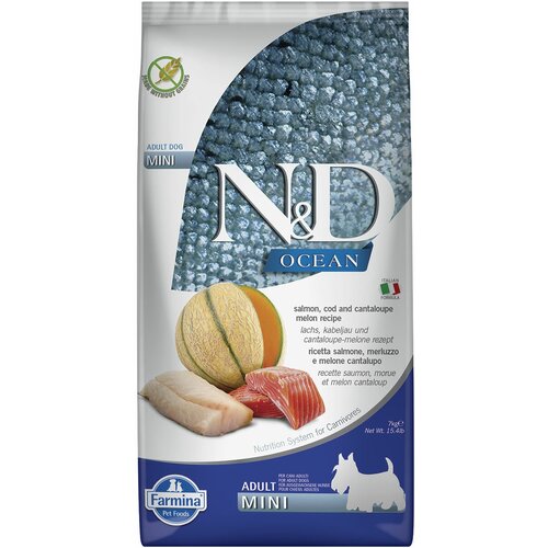 Сухой корм для собак Farmina N&D Ocean, беззерновой, лосось, треска, с дыней 1 уп. х 1 шт. х 7 кг (для мелких пород)