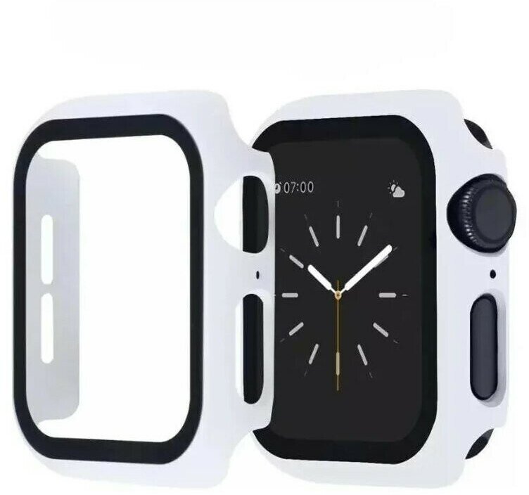 Защитный пластиковый чехол (кейс) Apple Watch Series 4 SE 6 5 (Эпл Вотч) 44 мм для экрана/дисплея и корпуса противоударный бампер белый