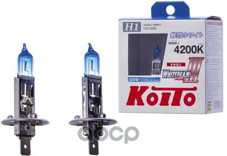 Лампа Высокотемпературная Koito Whitebeam H1 12V 55W (100W) 4200K (Комплект 2 Шт.) KOITO арт. P0751W