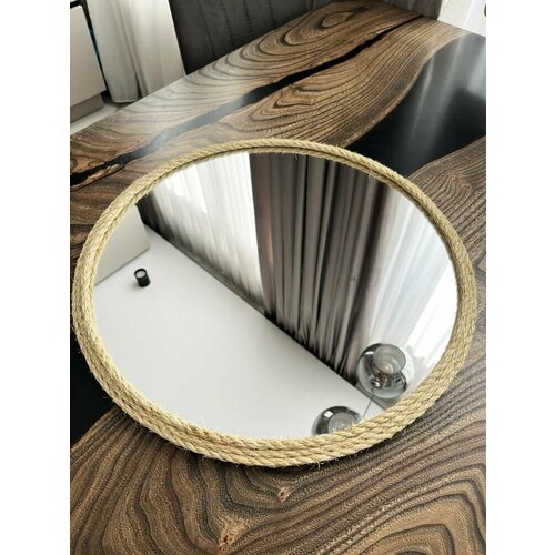 Круглое зеркало в раме из сизалевой веревки 500 мм