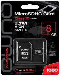 Карта памяти Qumo MicroSDHC 8Gb Сlass 10 UHS-I + ADP (QM8GMICSDHC10U1)