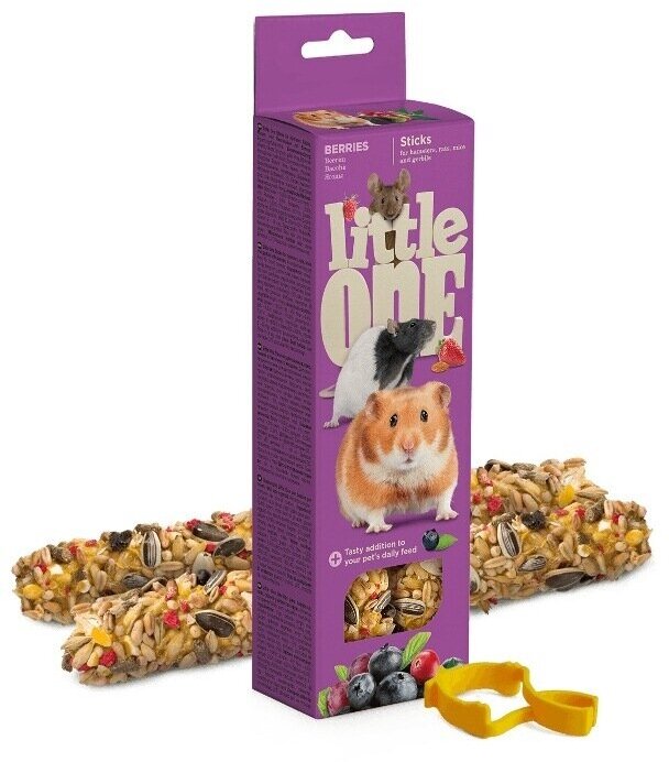 Лакомство для хомяков, крыс, мышей и песчанок Little One "Sticks", с ягодами, 2 х 60 г