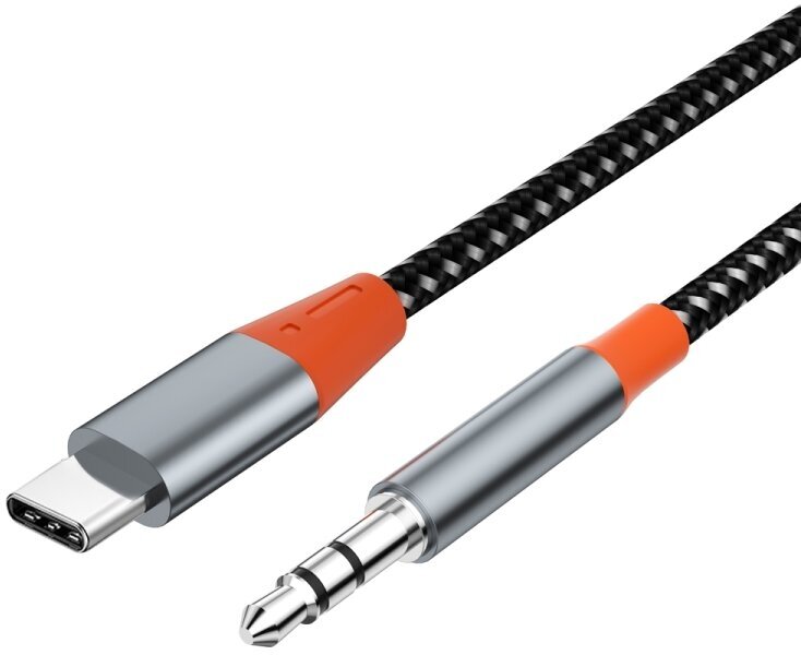 Аудио-кабель WiWU YP07, Type-C to AUX mini Jack 3.5mm, 1.5 м, Алюминий/Нейлон, Серый+Оранжевый