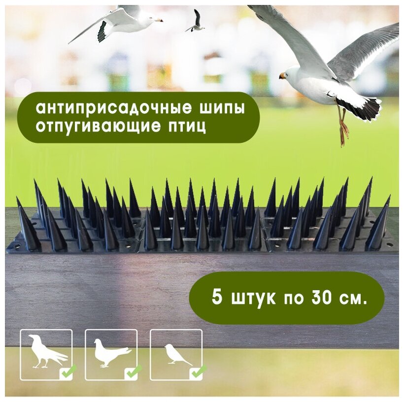 Шипы противоприсадные защита от птиц крыш, оград, карнизов по 30см шипы 4см (черных 5шт) - фотография № 1