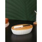 Маслёнка фарфоровая с ножом BellaTenero, 300 мл, цвет белый - изображение