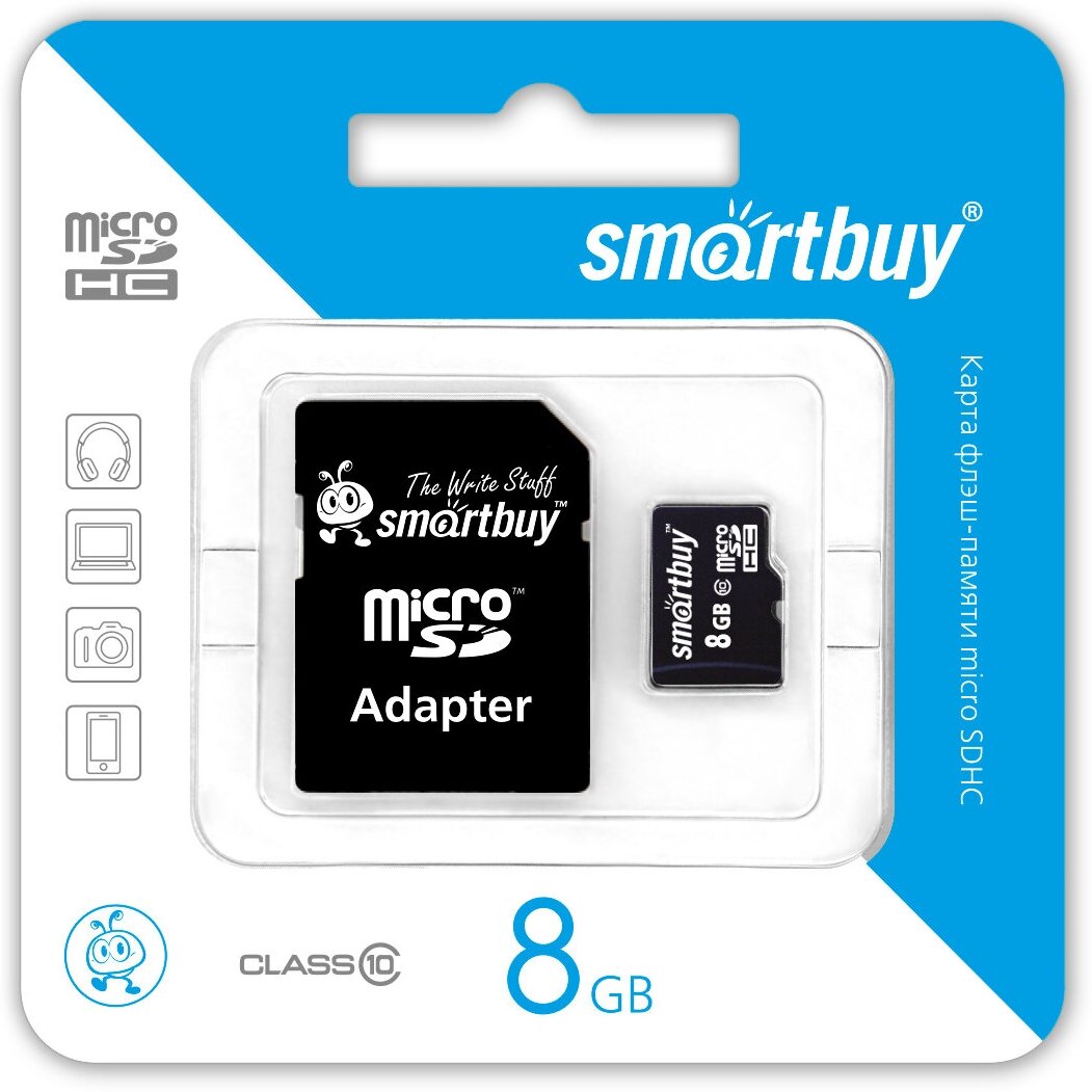 Мониторы Iiyama Карта памяти SmartBuy microSDHC 8 ГБ Class 10, V10, A1, R/W 23/17 МБ/с, адаптер на SD