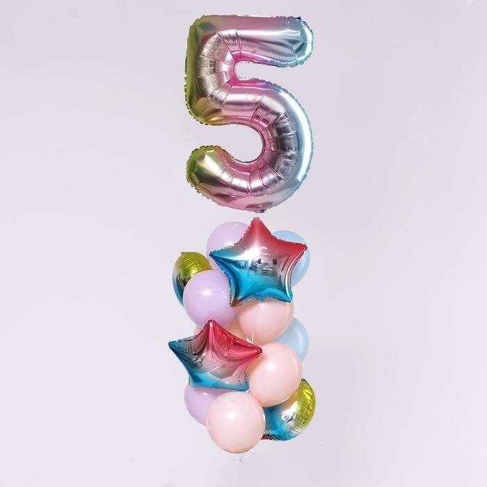 Букет из шаров «День рождения – нежность. 5 лет» фольга латекс набор 15 шт.