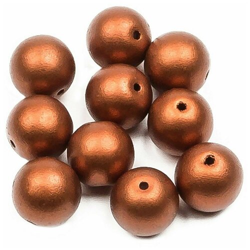Стеклянные чешские бусины, круглые, Round Beads, 8 мм, цвет Metallic Copper, 10 шт.