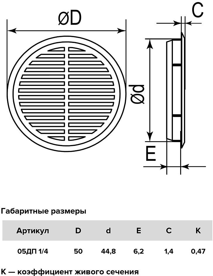 Решетка переточная круглая D50 с фланцем D45, 4 шт. 05ДП 1/4 - фотография № 5