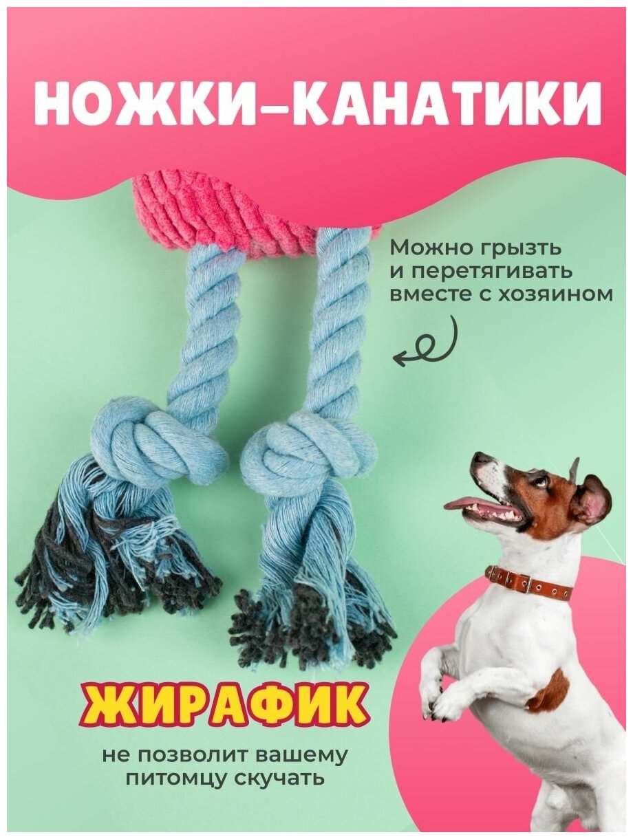 Игрушка мягкая для собак "Жираф с канатом", с пищалкой, 15 x 25 см - фотография № 2