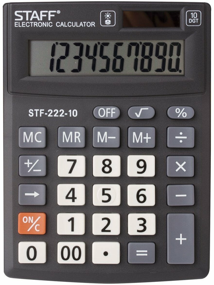 Калькулятор Staff PLUS настольный 10 разрядов, двойное питание, 138x103 мм (STF-222-10)